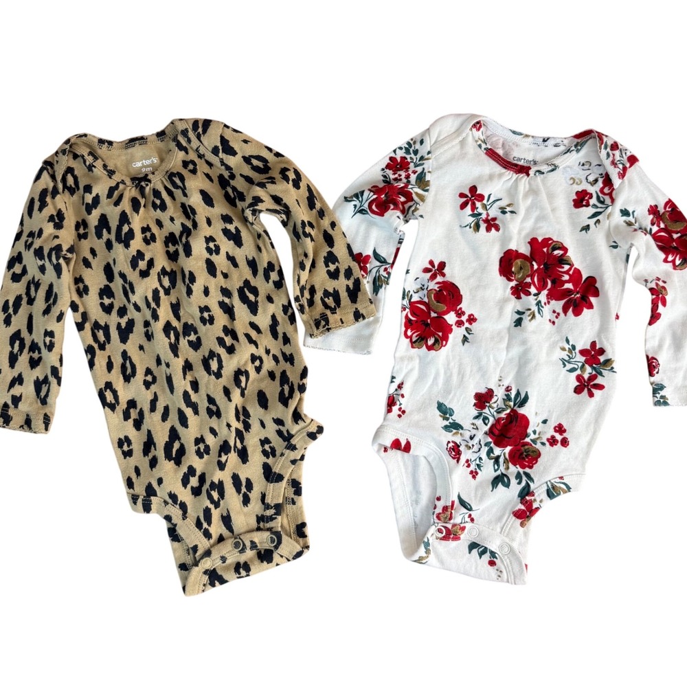 Carter's Baby Girl 9m Long Sleeve‎ Bodysuits Leopard Floral Set